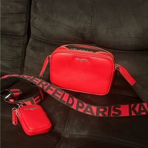 Karl Lagerfeld Vibrant Red Bag and Pouch Duo